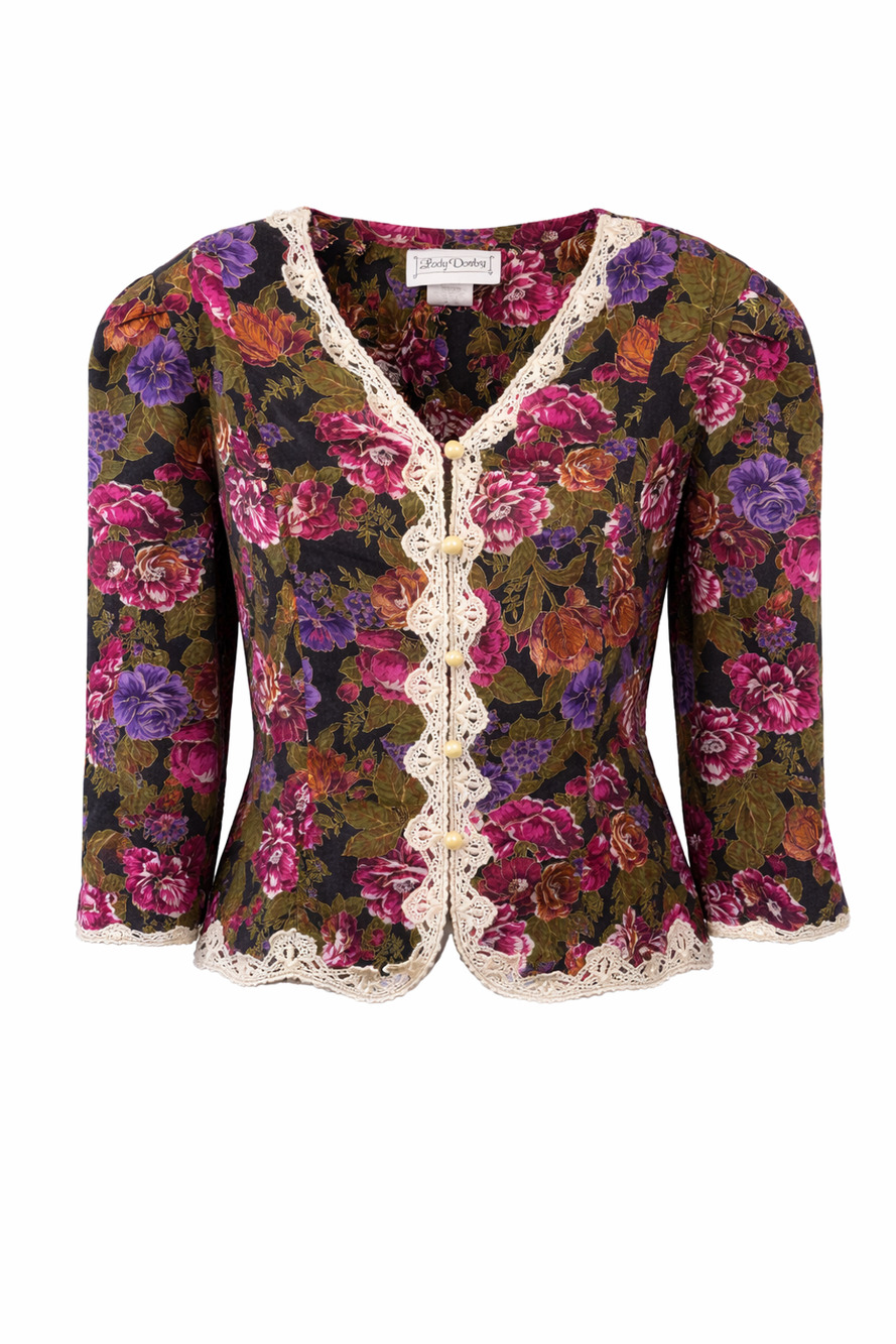 Lady Dorby Vintage Floral Lace Trim Cottagecore Romantic Blouse 10W